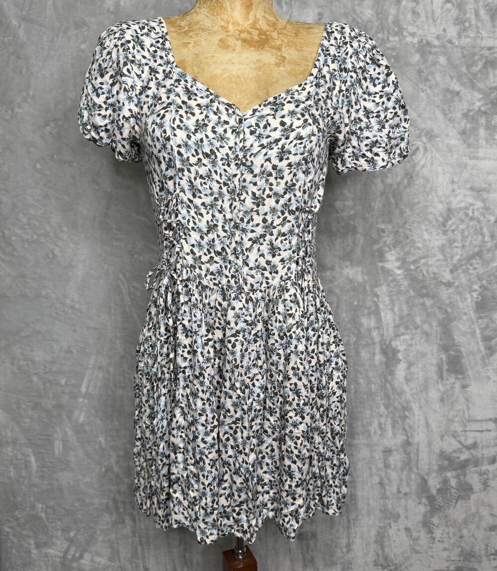 Jen's Pirate Booty Dress Womens Medium Smocked Puff Sleeve Boho Floral